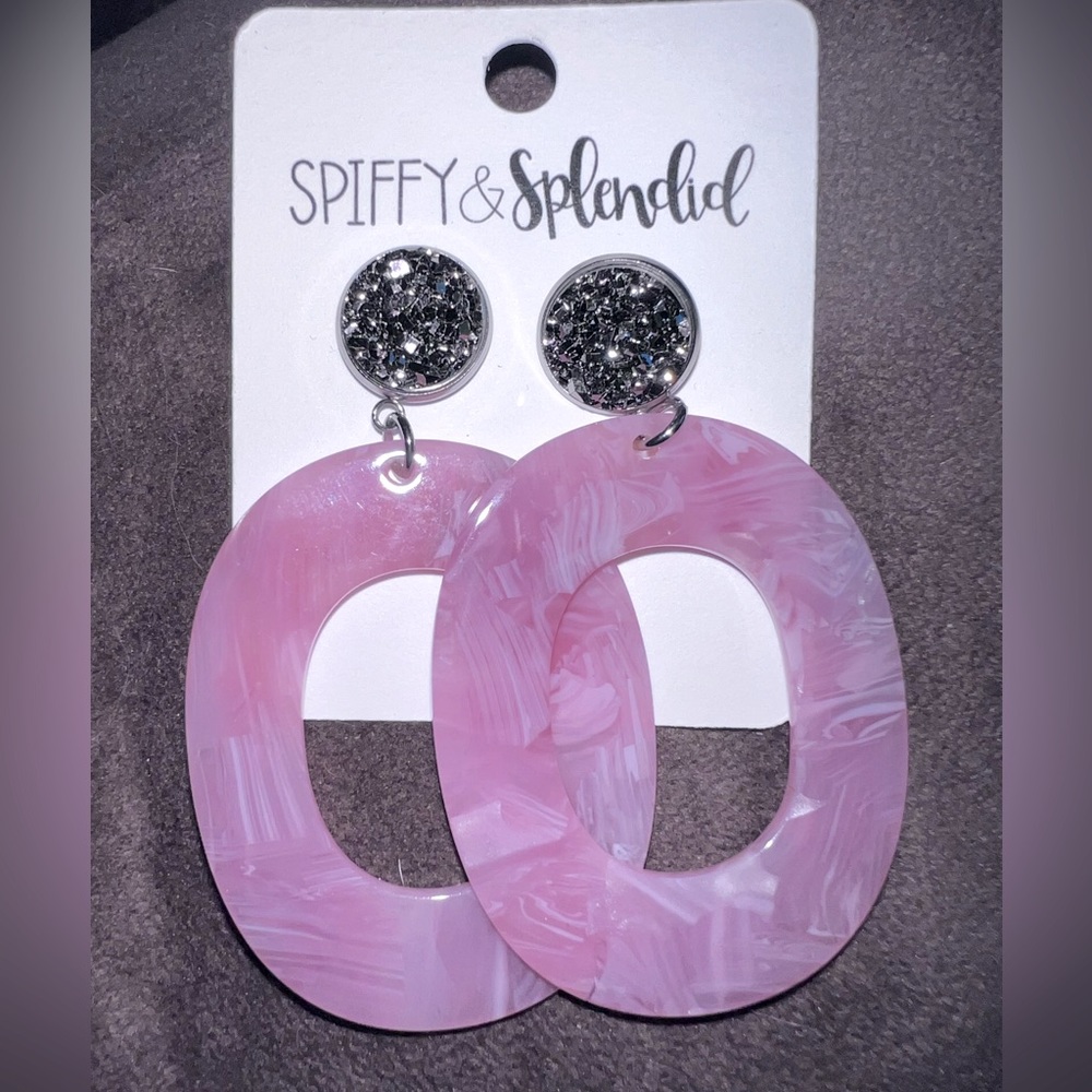 Retro style Women’s earrings, pink hoops, sparkly earrings